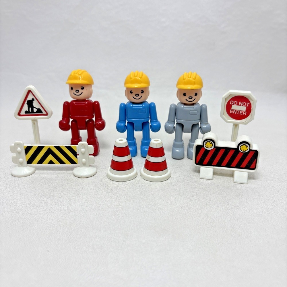 Playmobil Construction Worker Figures‎ 1980s E3 With Signs Vintage